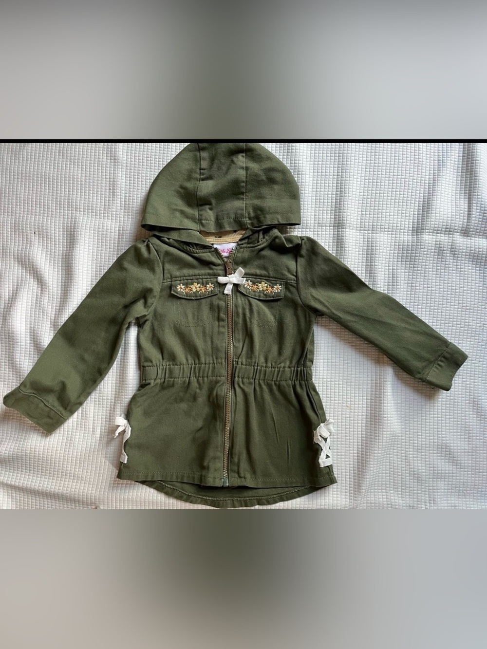 Little Lass Utility Jacket girls / 4T/olive green/NWOTG/floral hood embroidered